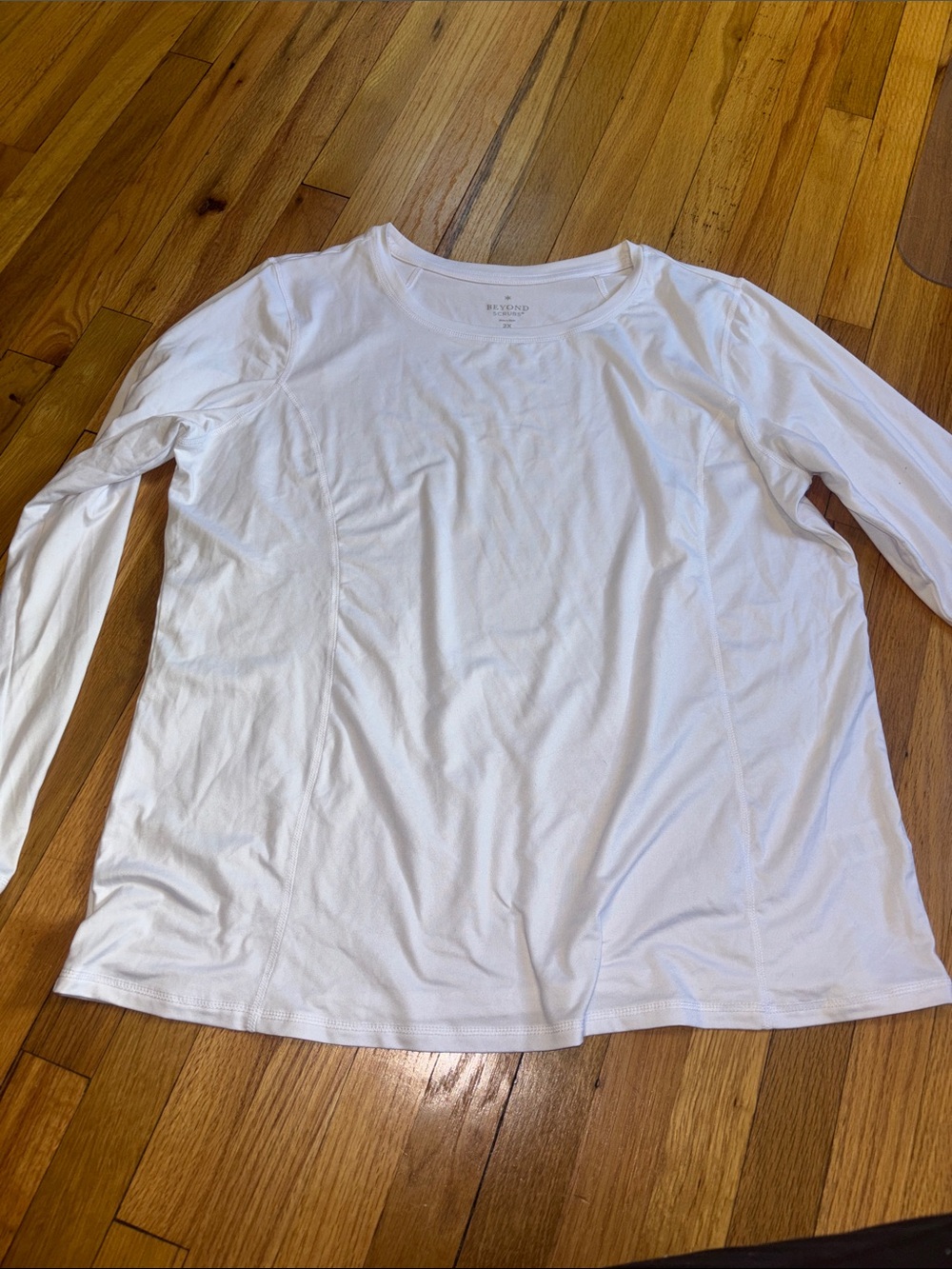 TWO Beyond Scrub White and Navy Long Sleeve Under Scrub Tops